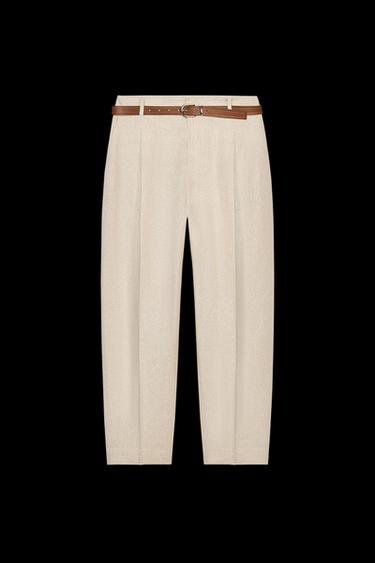 GERADE LEINENHOSE MIT GÜRTEL - Hellbeige von Zara