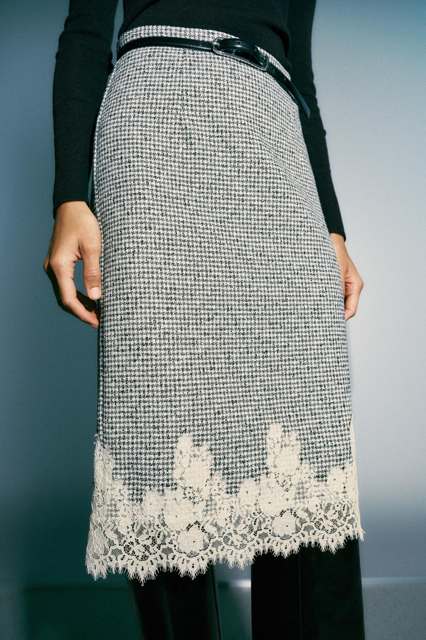 Женская юбка Zara Combined Lace MIDI, цвет: Чёрный / Белый — фото 2