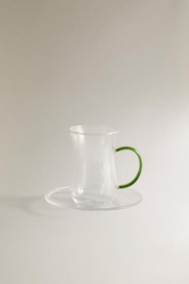 كوب من زجاج البورسليكات وطبق - أخضر الخاص بـ Zara - صورة 0
