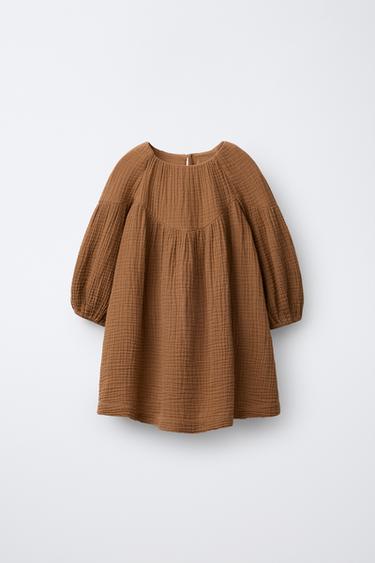 Zara COTTON GAUZE DRESS - Caramel
