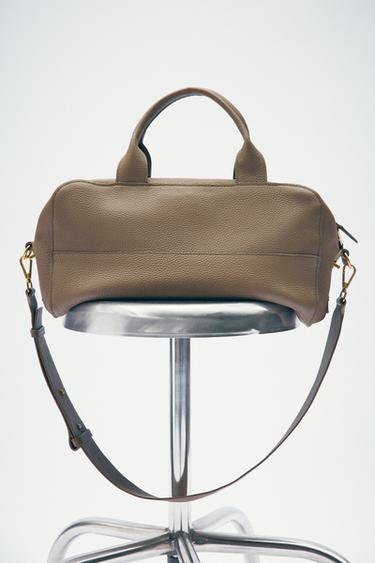 Zara EXTENDED LEATHER BOWLING BAG - SAND/BROWN