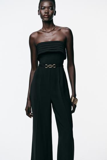 CREPE BUSTIER JUMPSUIT WITH BELT - Black by Zara