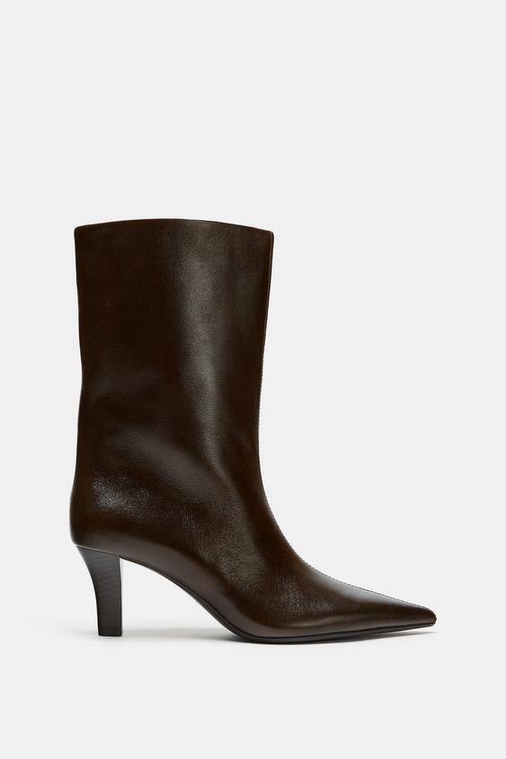 BOTTINES À talons EN CUIR - Marron de Zara - Image 4