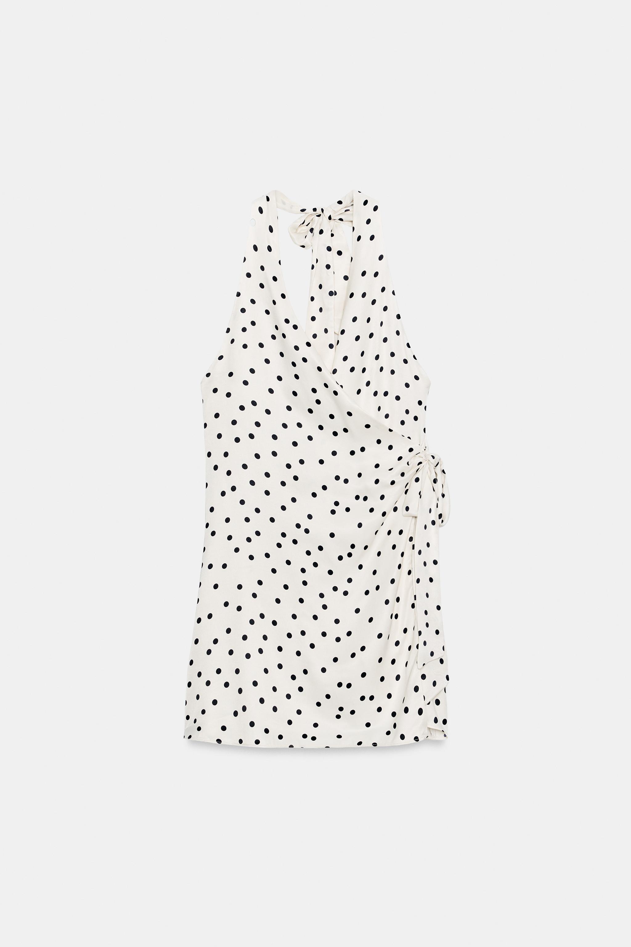 HALTER POLKA DOT SATIN EFFECT DRESS - Ecru / Black | ZARA United States