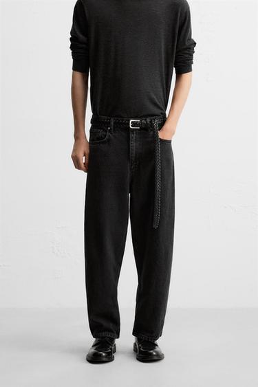 TAPERED WIDE-LEG JEANS - Black by Zara