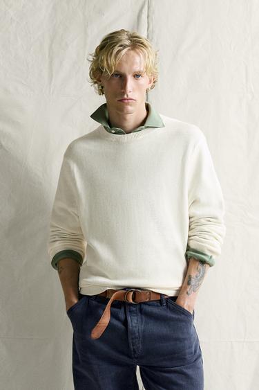 Zara COTTON-LINEN REGULAR FIT JUMPER - Oyster-white