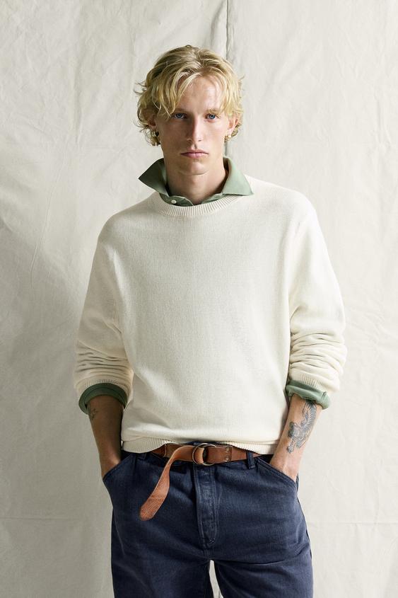 Sweter regular fit z bawełny i lnu
