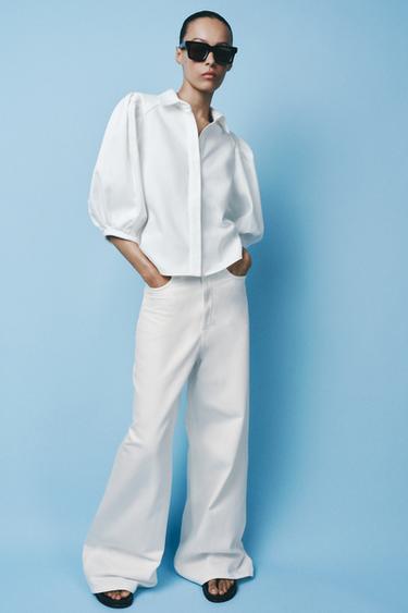ZW COLLECTION HIGH-WAIST PALAZZO JEANS - Oyster-white by Zara - Image 3