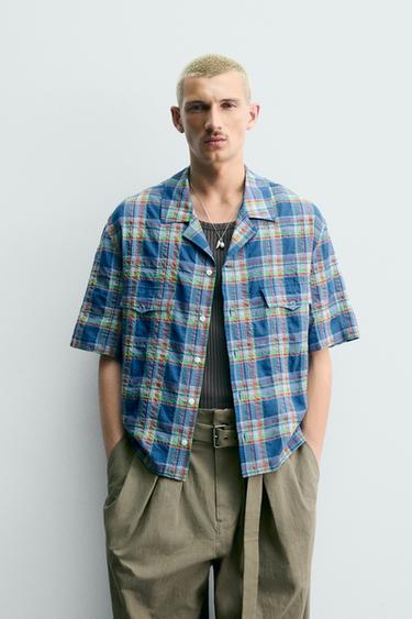 RELAXED FIT CHECK SHIRT - Mid-blue by Zara