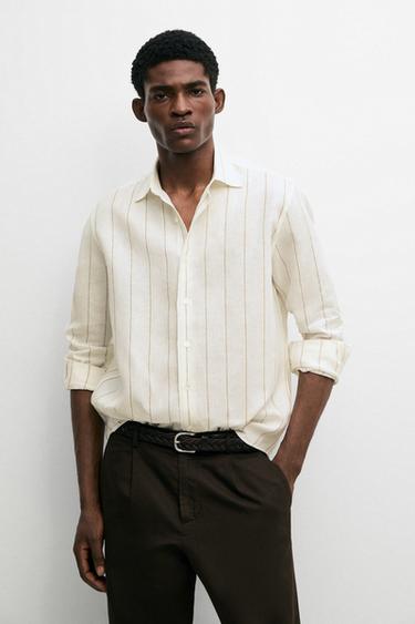 Zara 100% linen striped shirt - Sand