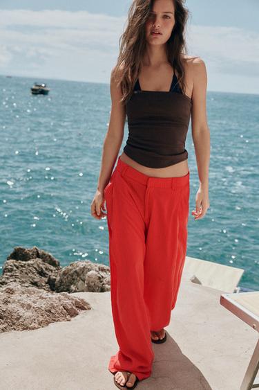 FLOWING PLEATED TROUSERS - Red / Coral by Zara