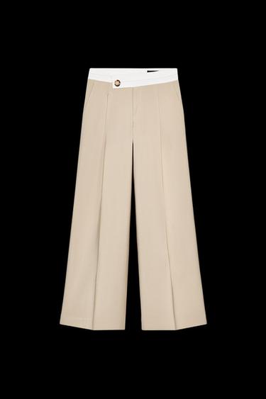 WEITE HOSE MIT ABGESETZTEM BUND - Sandfarben / meliert von Zara