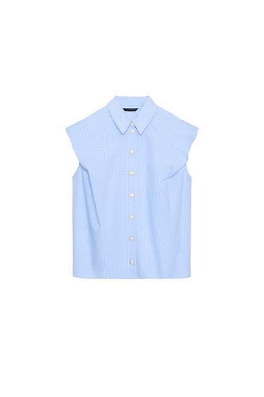 CAMISA MANGA ABULLONADA - Azul / Blanco de Zara