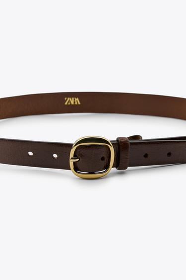 CINTURÓN PIEL HEBILLA METÁLICA - Marrón de Zara