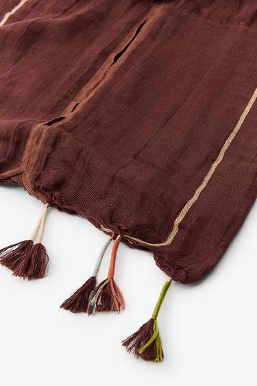 FRINGED LINEN BLEND SCARF BAG - Brown by Zara - Image 5