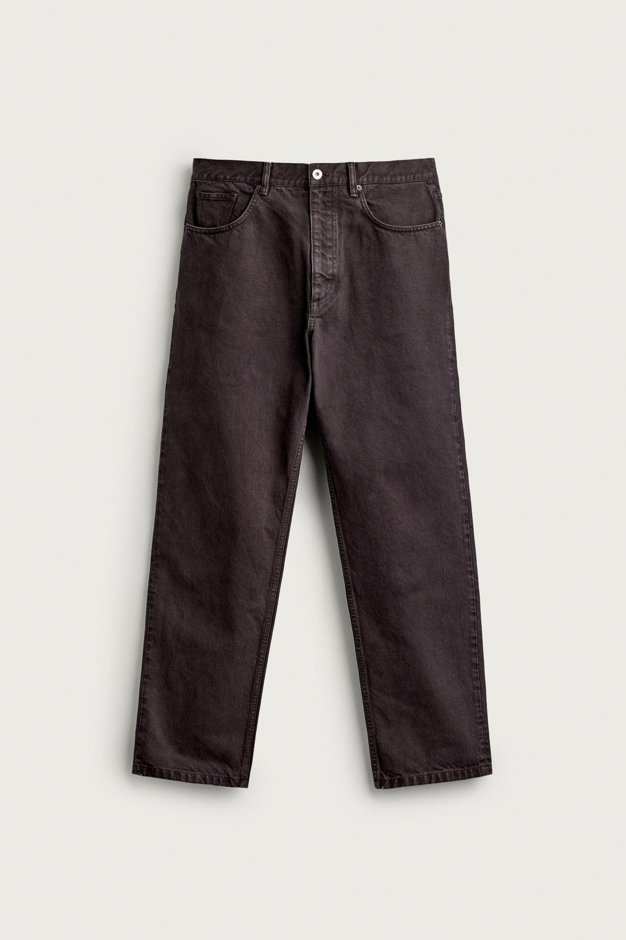 WASHED STRAIGHT-FIT PANTS — Dark brown