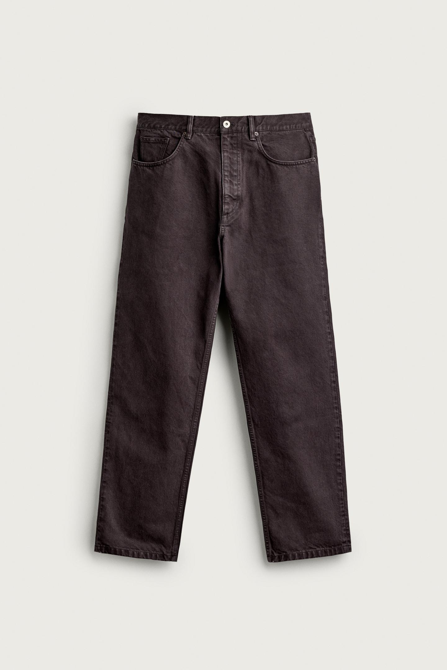 Мужские брюки Zara Washed Straight-Fit, цвет: Тёмный коричневый — фото 6
