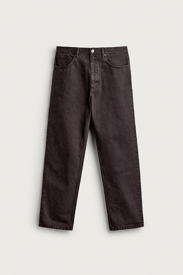 WASHED STRAIGHT-FIT PANTS — Dark brown 1