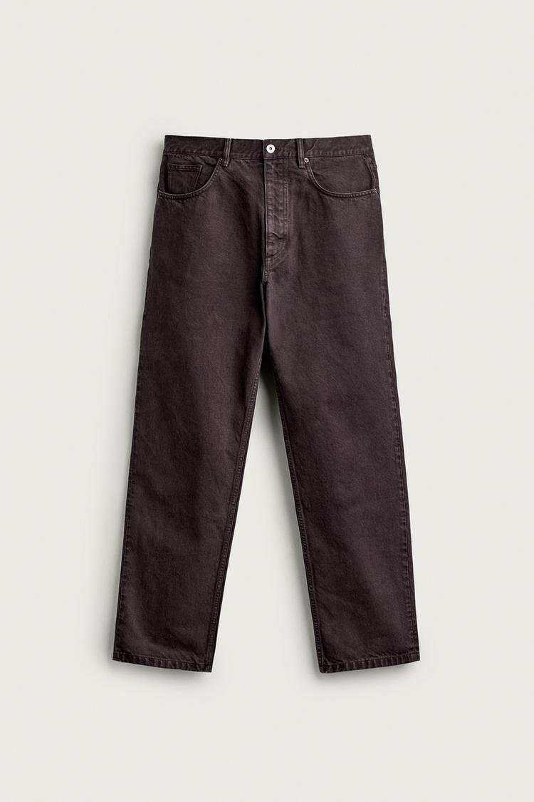WASHED STRAIGHT-FIT PANTS — Dark brown
