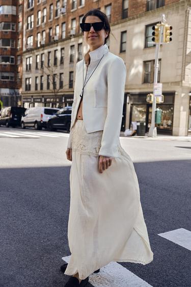 ZW COLLECTION FITTED BLAZER WITH CONTRAST FABRIC - Ecru by Zara