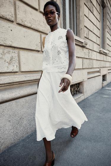 FALDA MIDI ESTAMPADA - Blanco roto de Zara