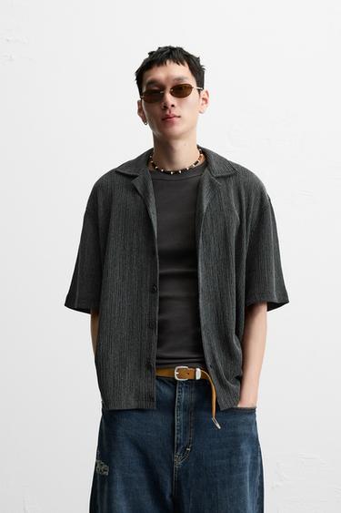 WASHED TEXTURED SHIRT - Anthracite grey by Zara