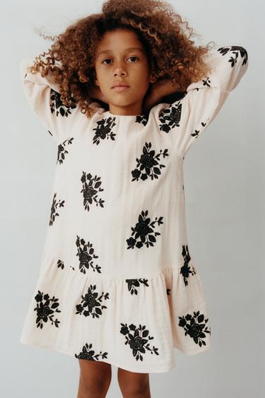 VESTIDO FLORES BORDADAS - Crudo de Zara