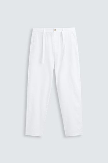 PANTALÓN CON LINO - Blanco de Zara