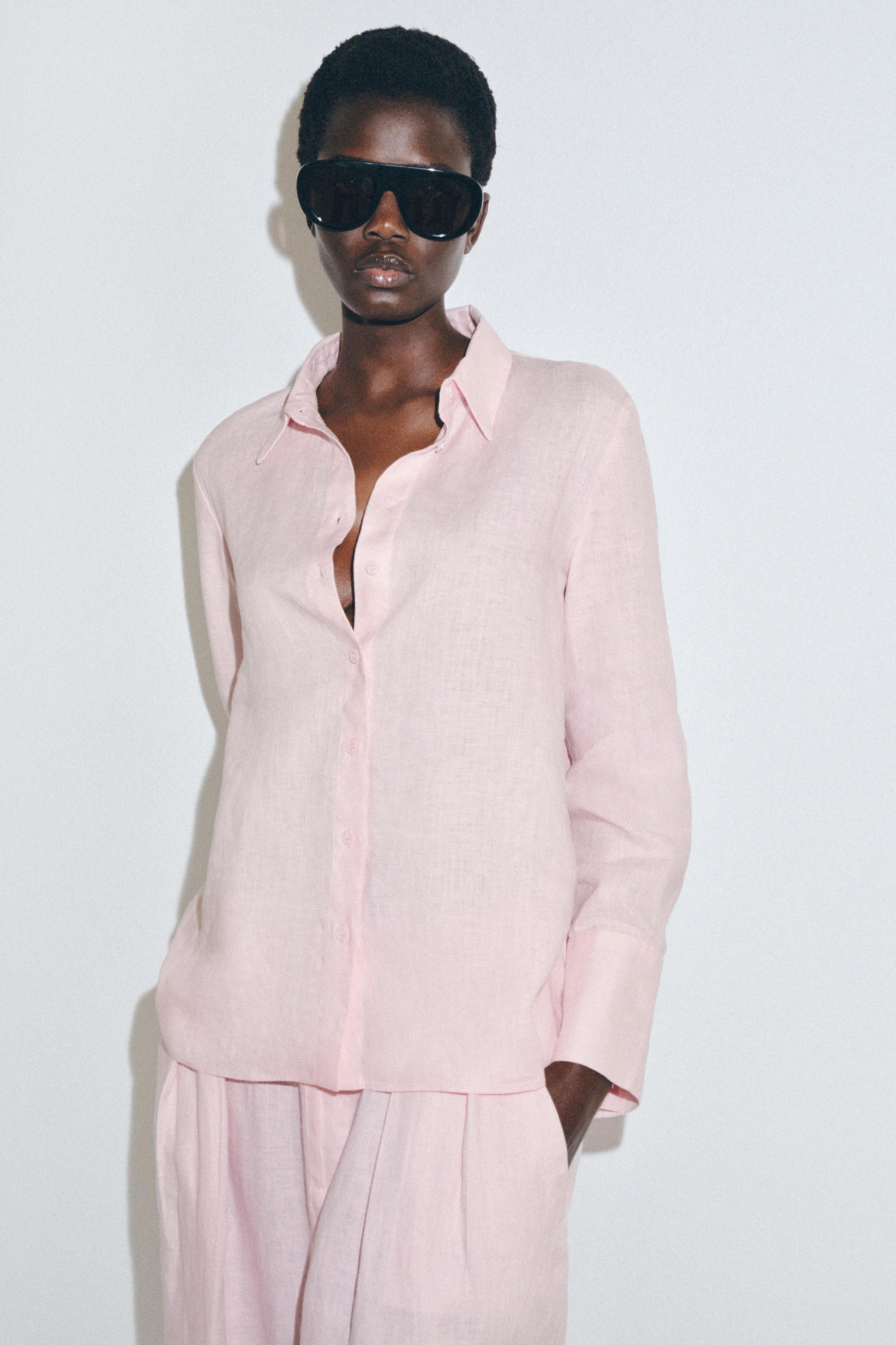 100% LINEN SHIRT ZW COLLECTION — Pink