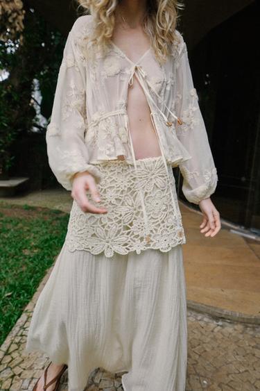 JUPE MI-LONGUE EN CROCHET BIMATIÈRE - Écru de Zara - Image 3