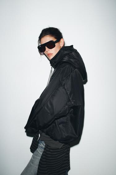 WATER-REPELLENT WINDPROOF PUFFER JACKET WITH HOODIE - Black by Zara - Image 2