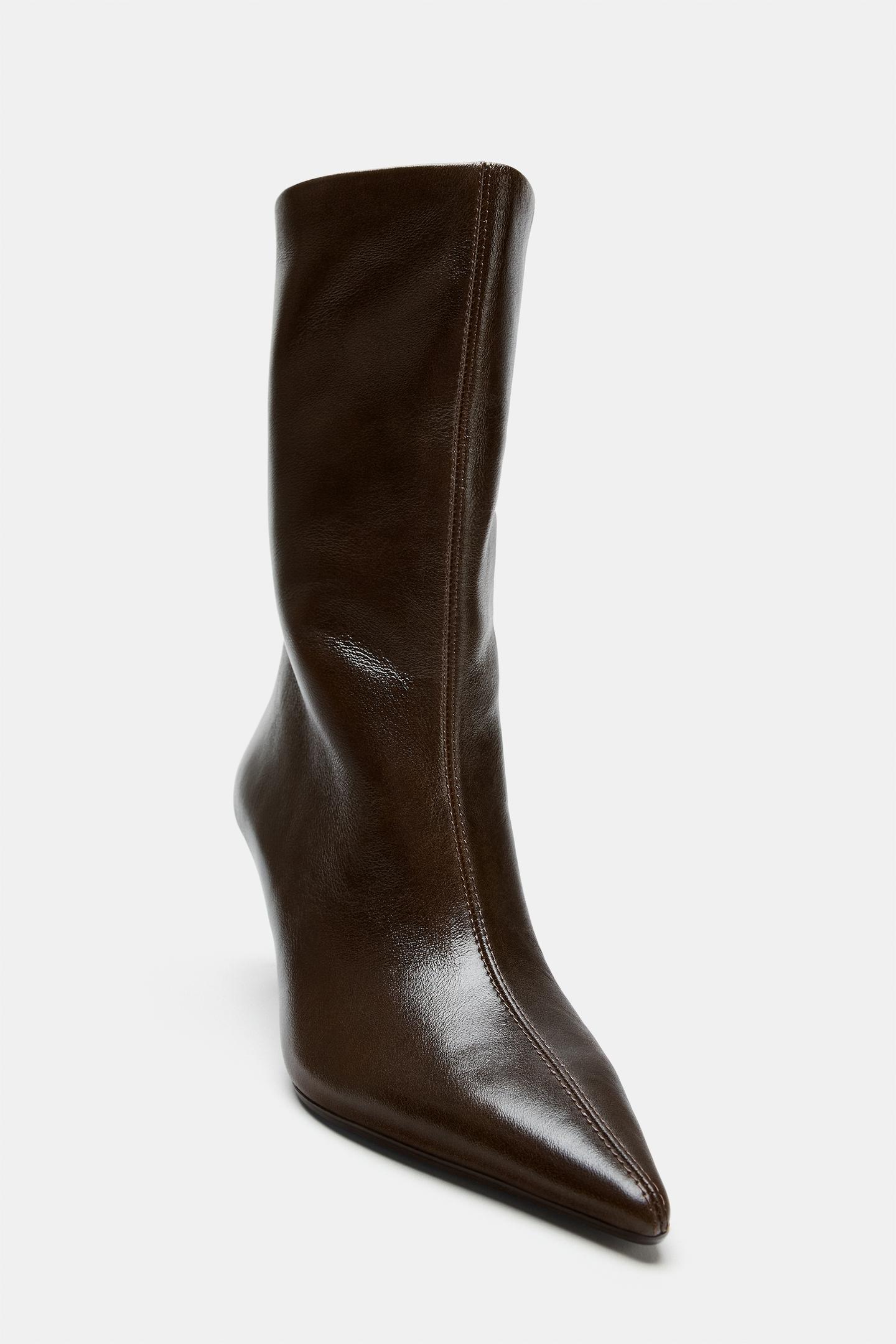 Женские ботинки Zara Leather Heeled, цвет: Коричневый — фото 7