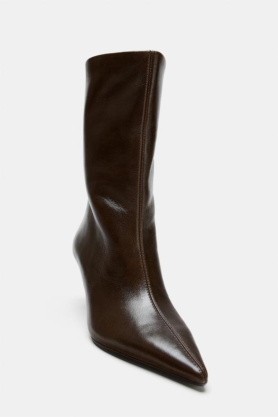 BOTTINES À talons EN CUIR - Marron de Zara - Image 6