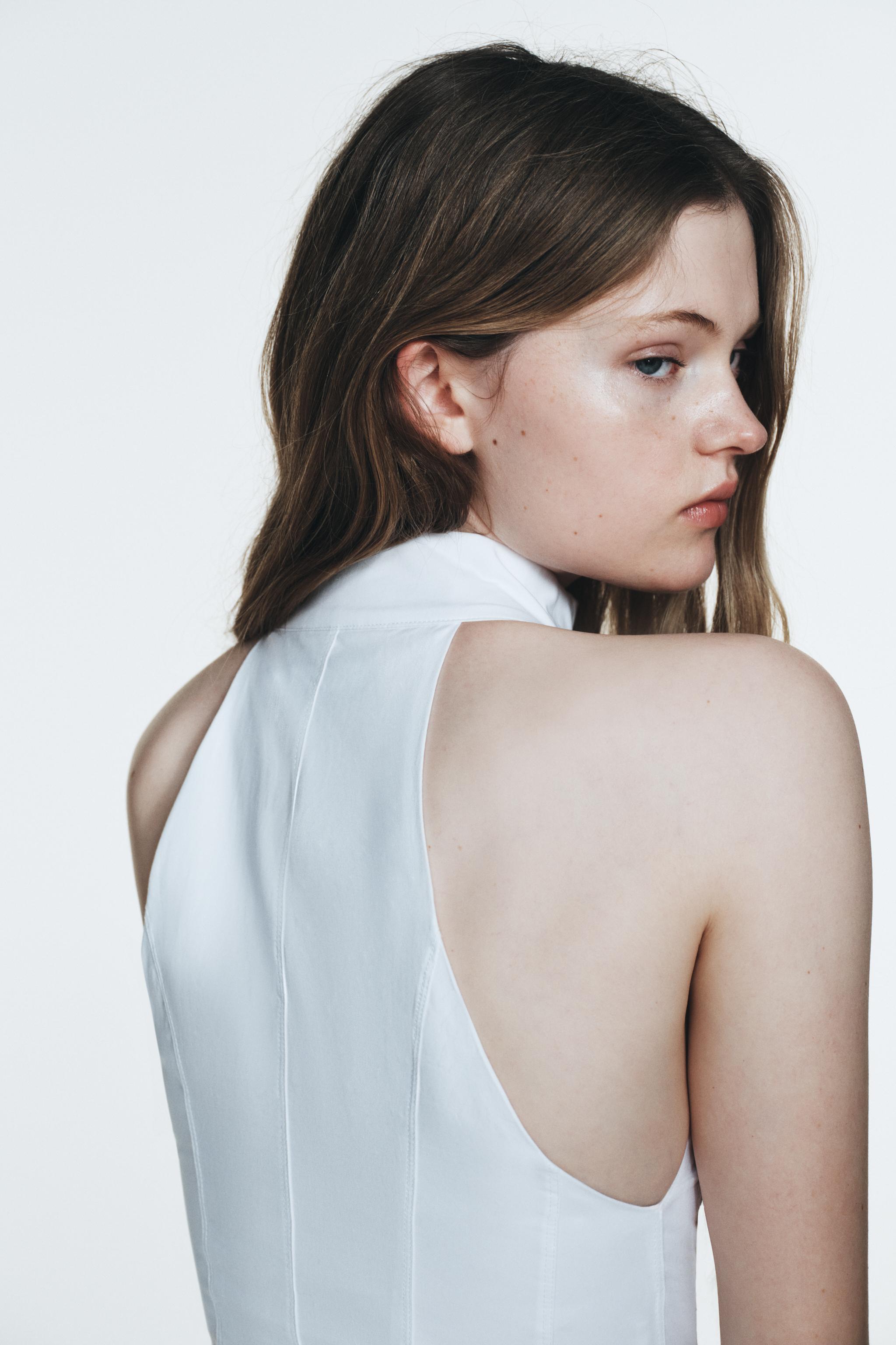 GODET HALTER MIDI DRESS - White | ZARA United States GODET HALTER MIDI DRESS - White | ZARA United States