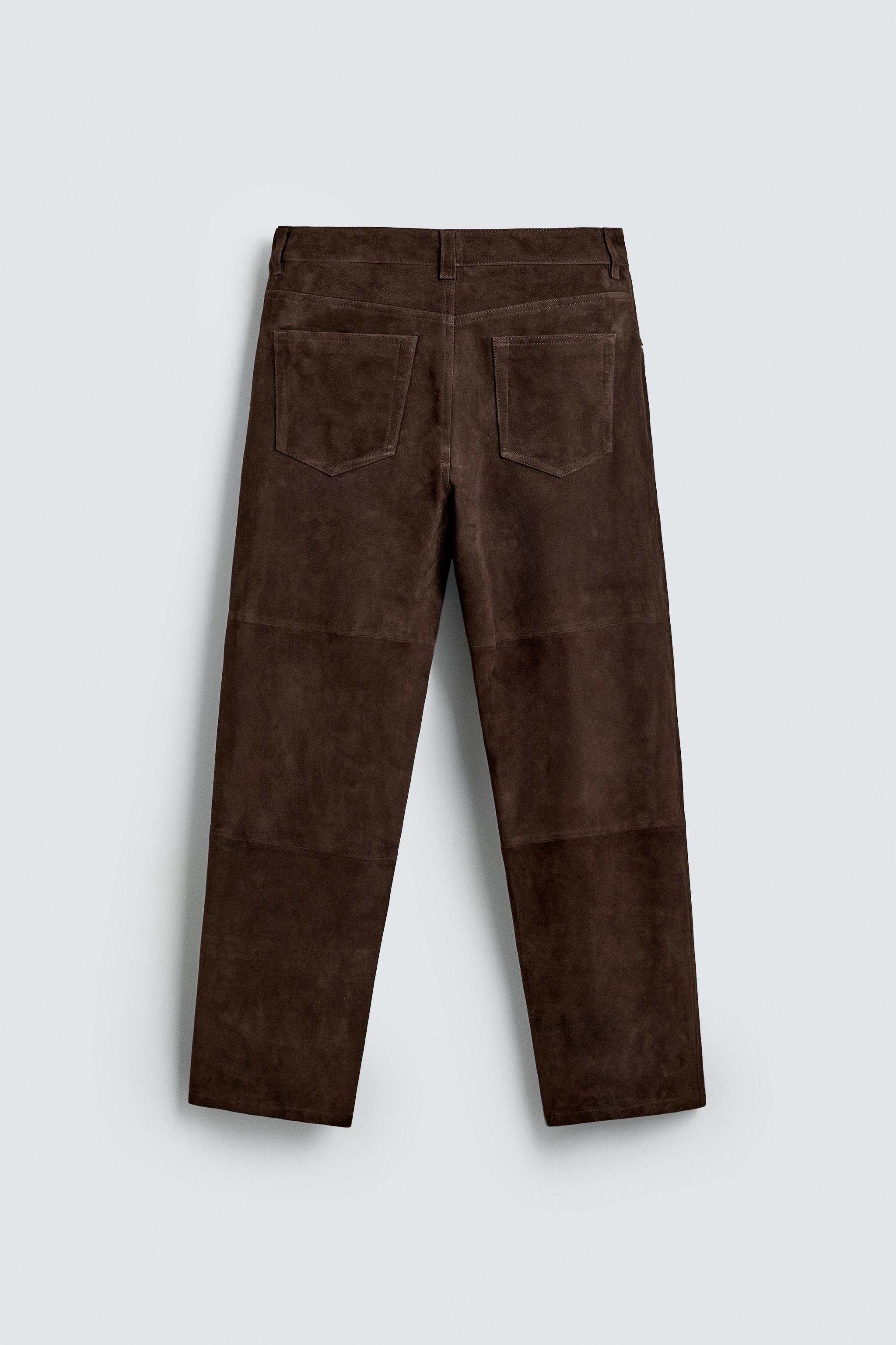 PANTALON STRAIGHT FIT CUIR DAIM