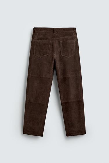 PANTALON STRAIGHT FIT CUIR DAIM - Marron foncé de Zara - Image 7