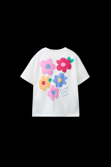 T-SHIRT MIT RELIEFDRUCK - Bunt von Zara