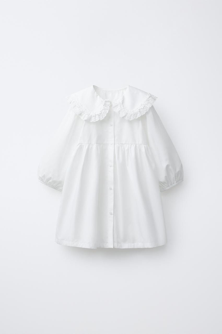 EMBROIDERED POPLIN PETER PAN COLLAR DRESS - White | ZARA United States