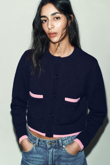 COMBINED KNIT CARDIGAN - Navy blue by Zara