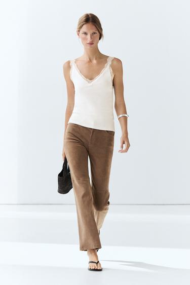Zara Strappy lace-trim top - Oyster-white - Image 0