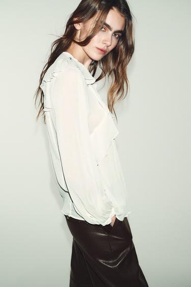 PIN TUCK AND RUFFLE BLOUSE - Ecru by Zara - Image 3