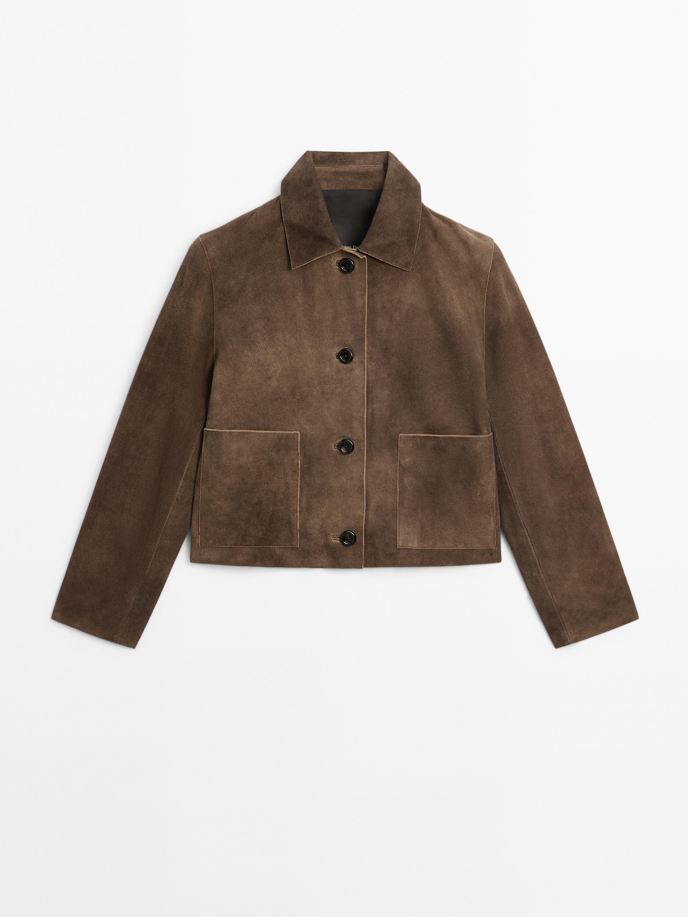 Short suede leather jacket with pocket details