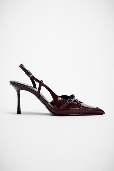 BUCKLED STRAPPY HEELS - Burgundy Red by Zara