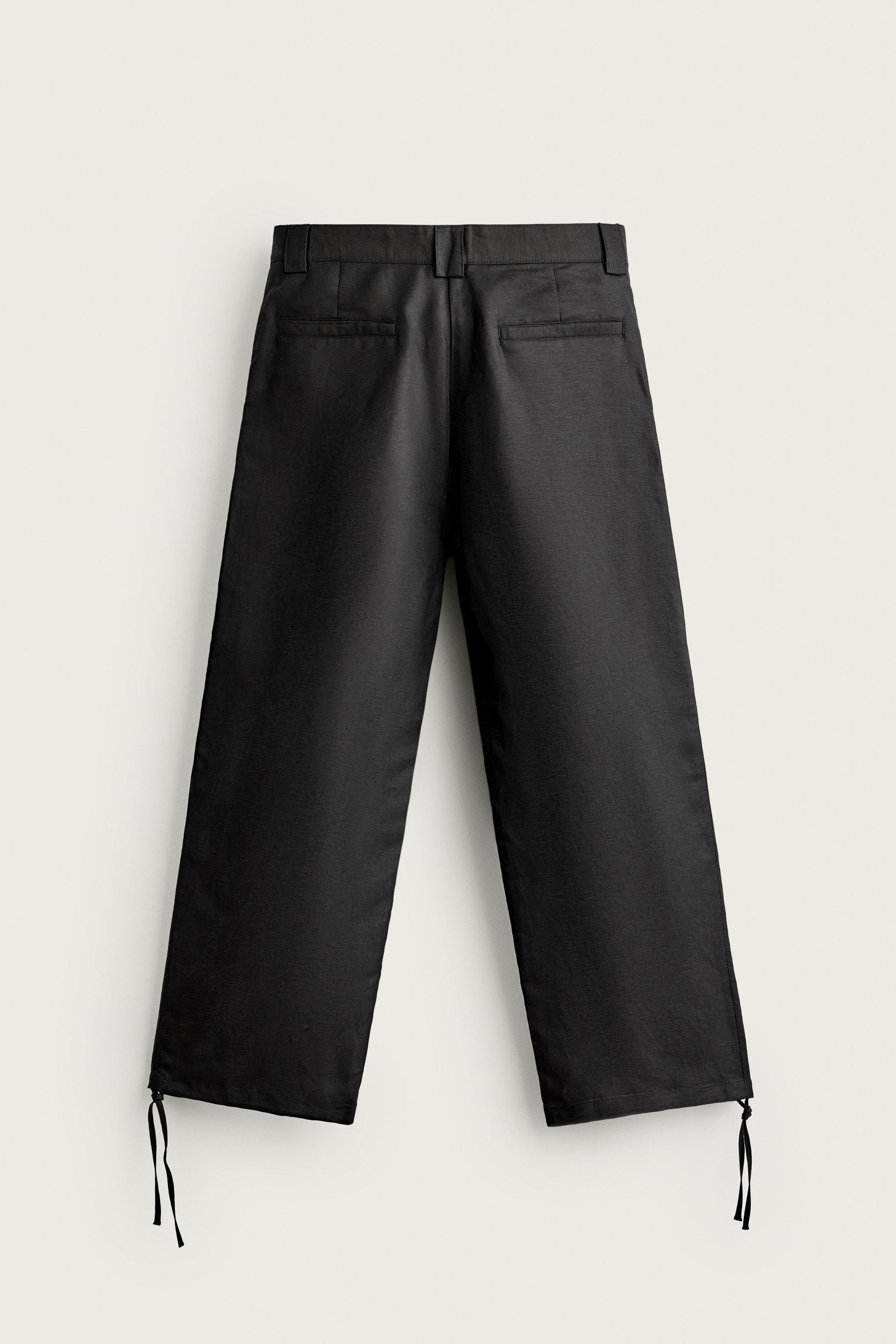 LINEN-VISCOSE RELAXED FIT PANTS — Black