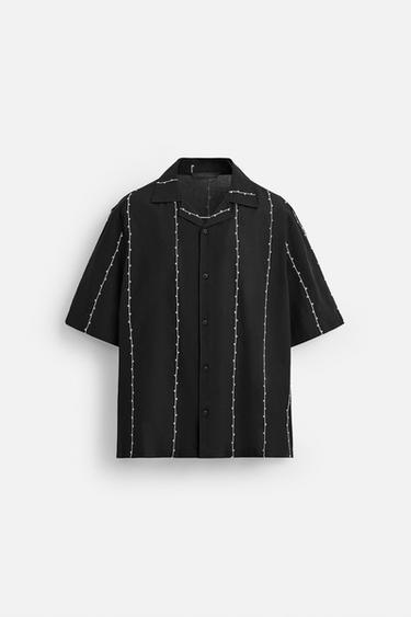 CHEMISE BRODERIE CONTRASTÉE - Blanc / Noir de Zara - Image 7
