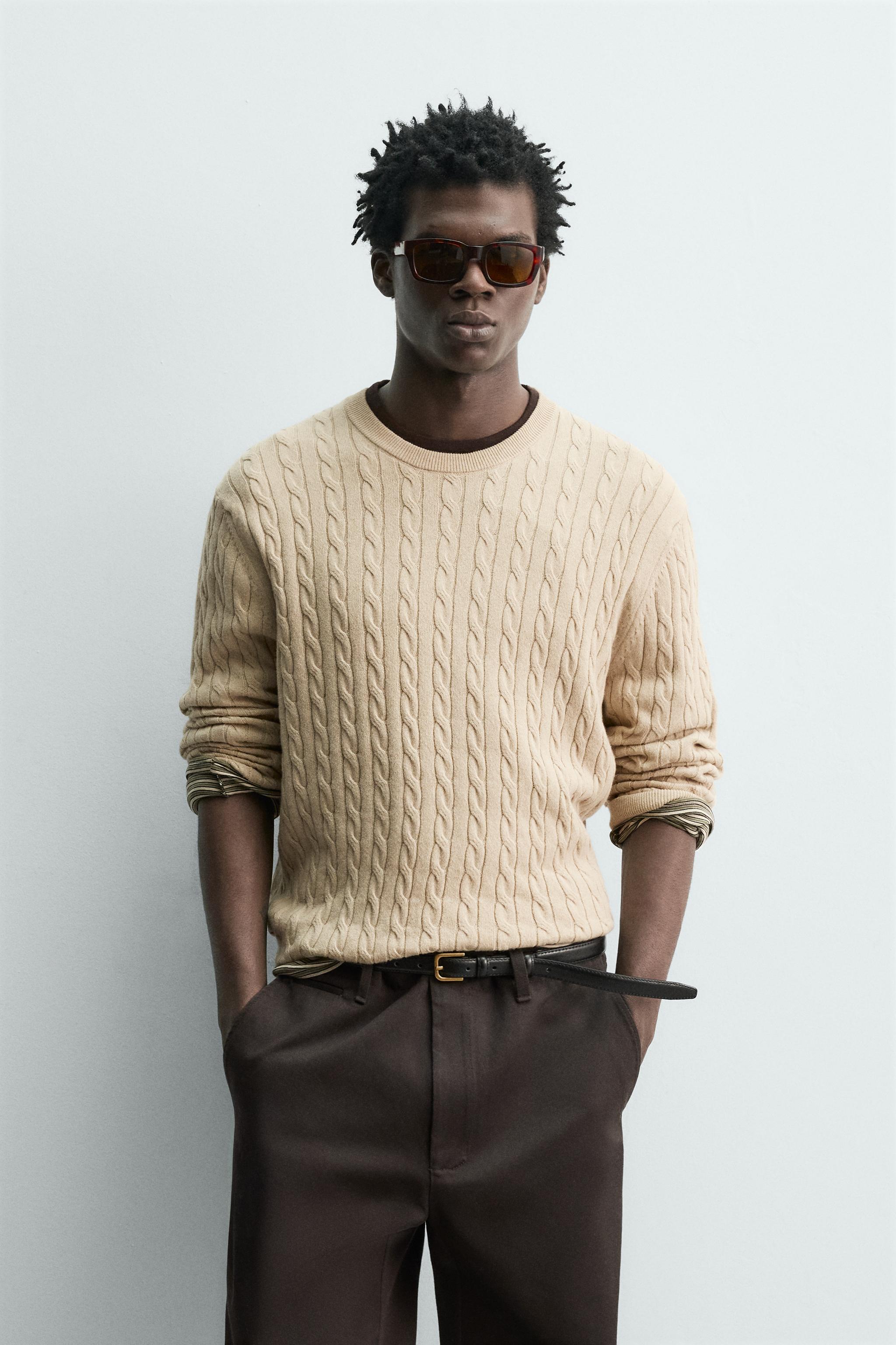 CABLE KNIT COTTON BLEND JUMPER - Beige marl | ZARA United States