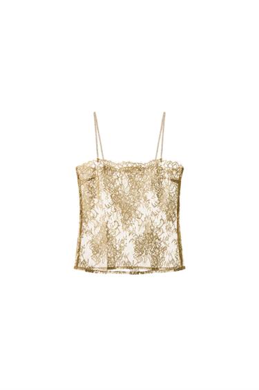 TOP دانتيل بخيط معدني - ذهبي by Zara