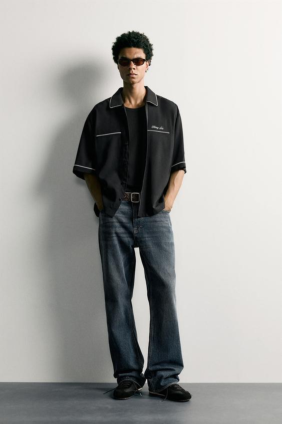 RELAXED FIT CONTRAST EMBROIDERY SHIRT - Black by Zara - Image 0