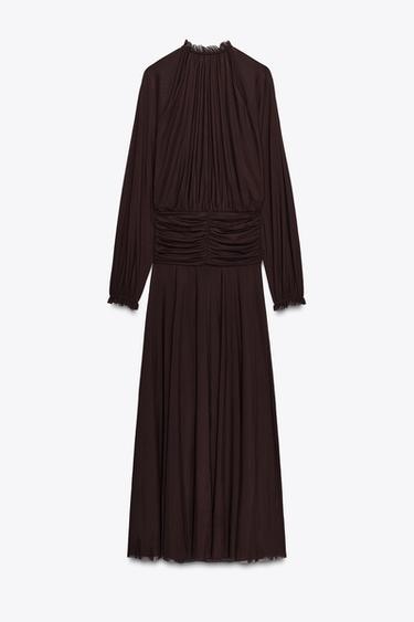 GATHERED LONG DRESS - Dark brown by Zara - Image 5