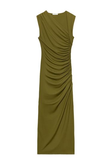 Zara DRAPED MIDI DRESS - Olive green